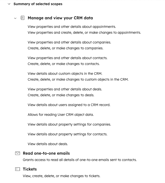 Step 6c: Review selected scopes summary